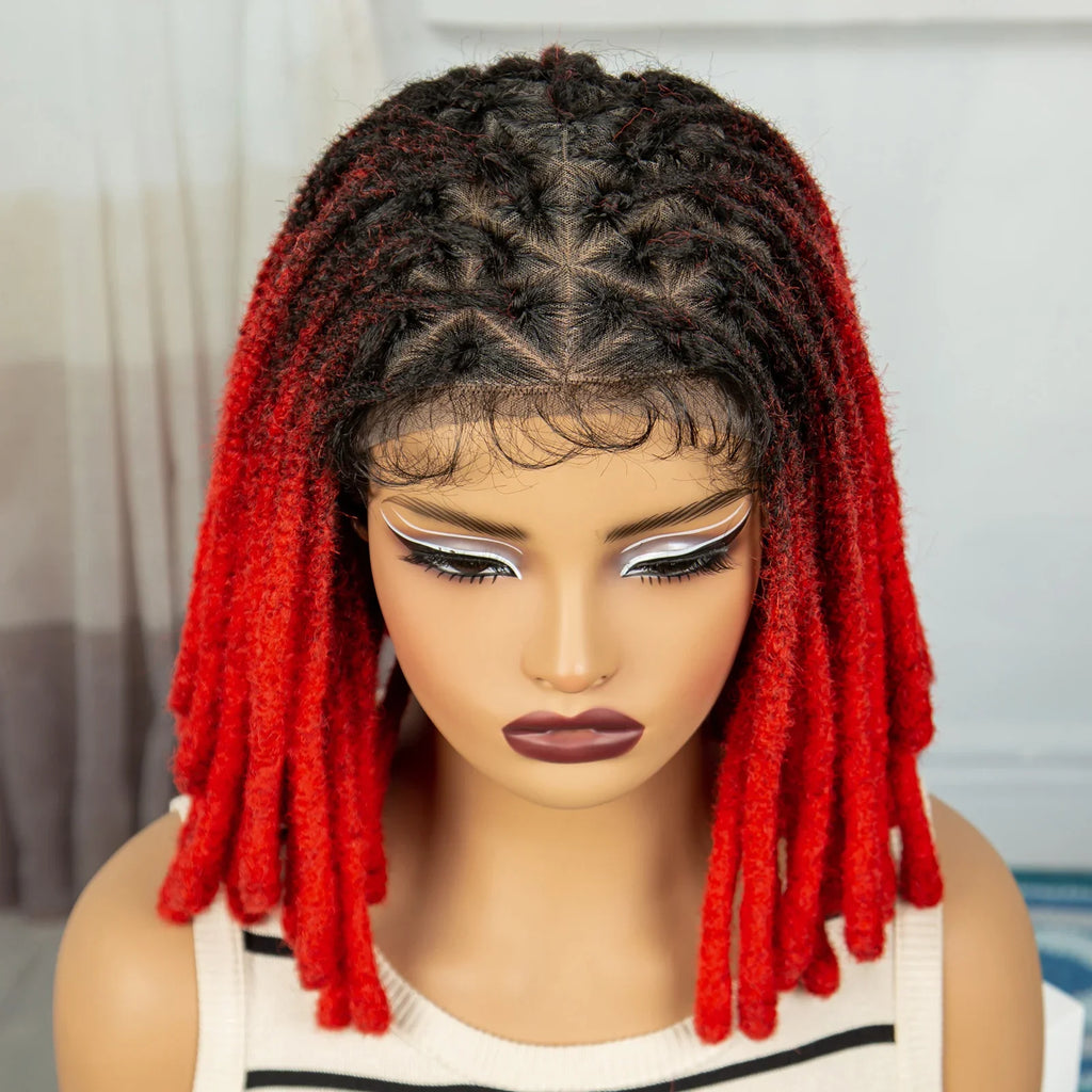 Orange Knotless Faux Locs Braided Wig | Full Lace | Baby Hair