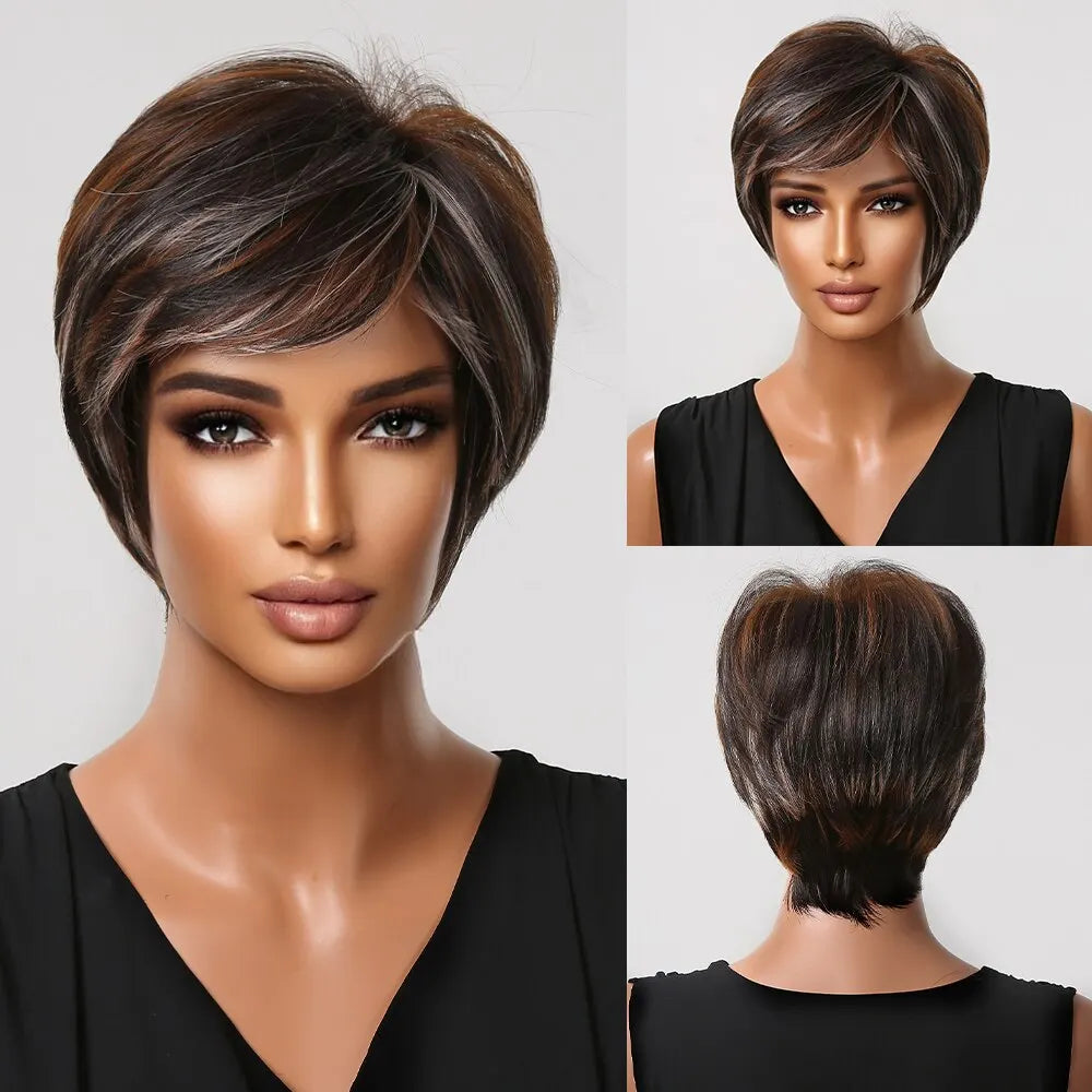 Natural Black Pixie Cut Wig with Fluffy Bangs | Short Layered Heat-Resistant Synthetic Hair for Daily Wear
