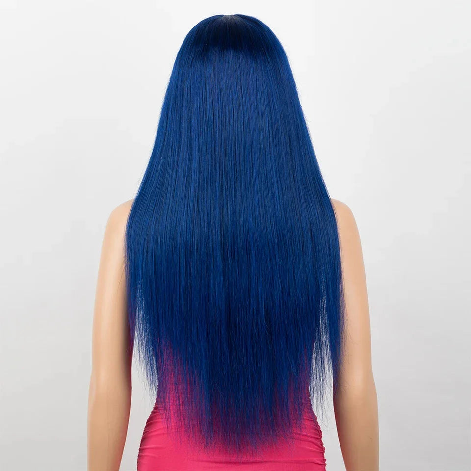Royal Blue Straight Wig with Bangs | Glueless "Wear to Go" Human Hair
