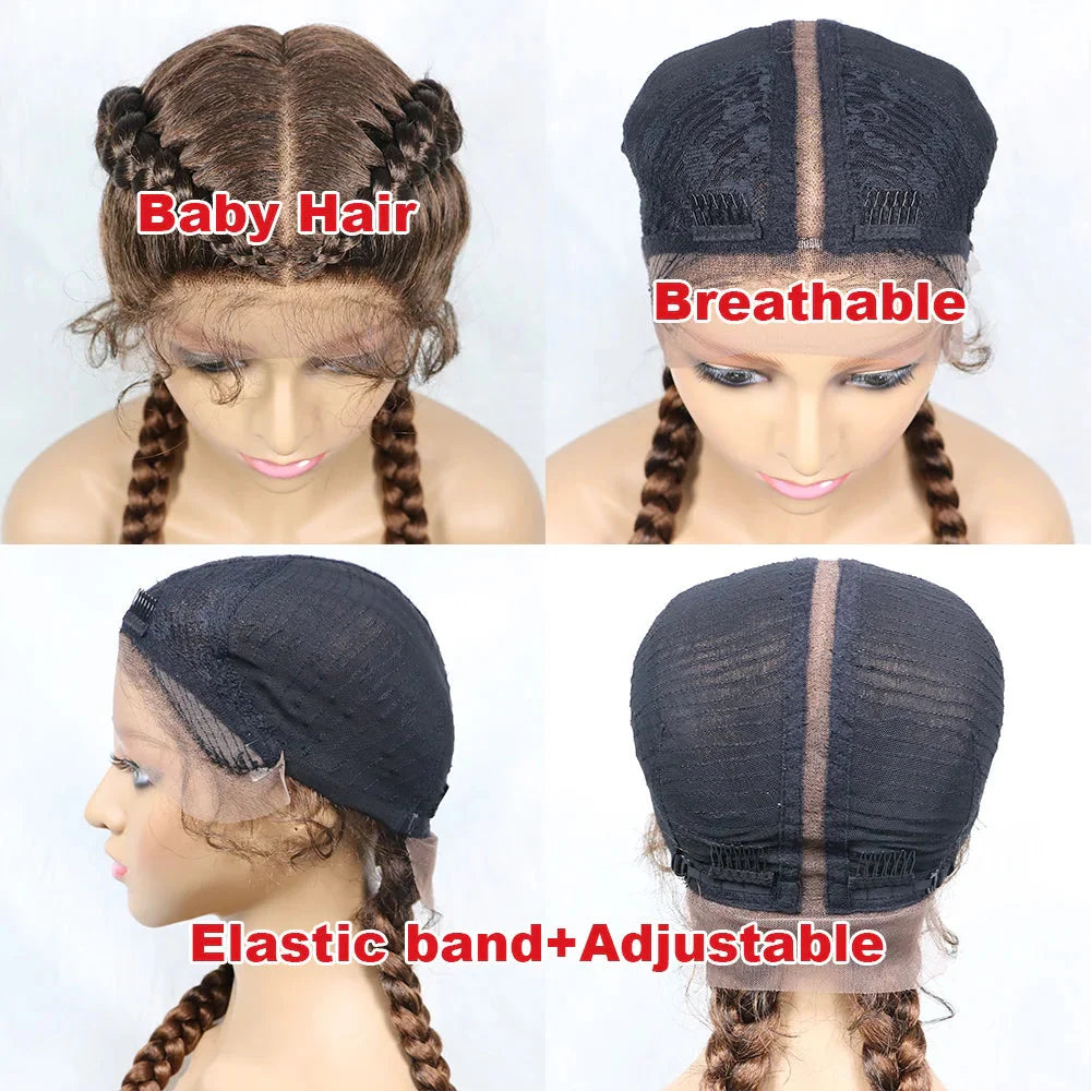 Handmade Double Dutch Cornrow Braided Wig | Natural Black Lace Front | Baby Hair | Kanekalon Synthetic Wig for Women