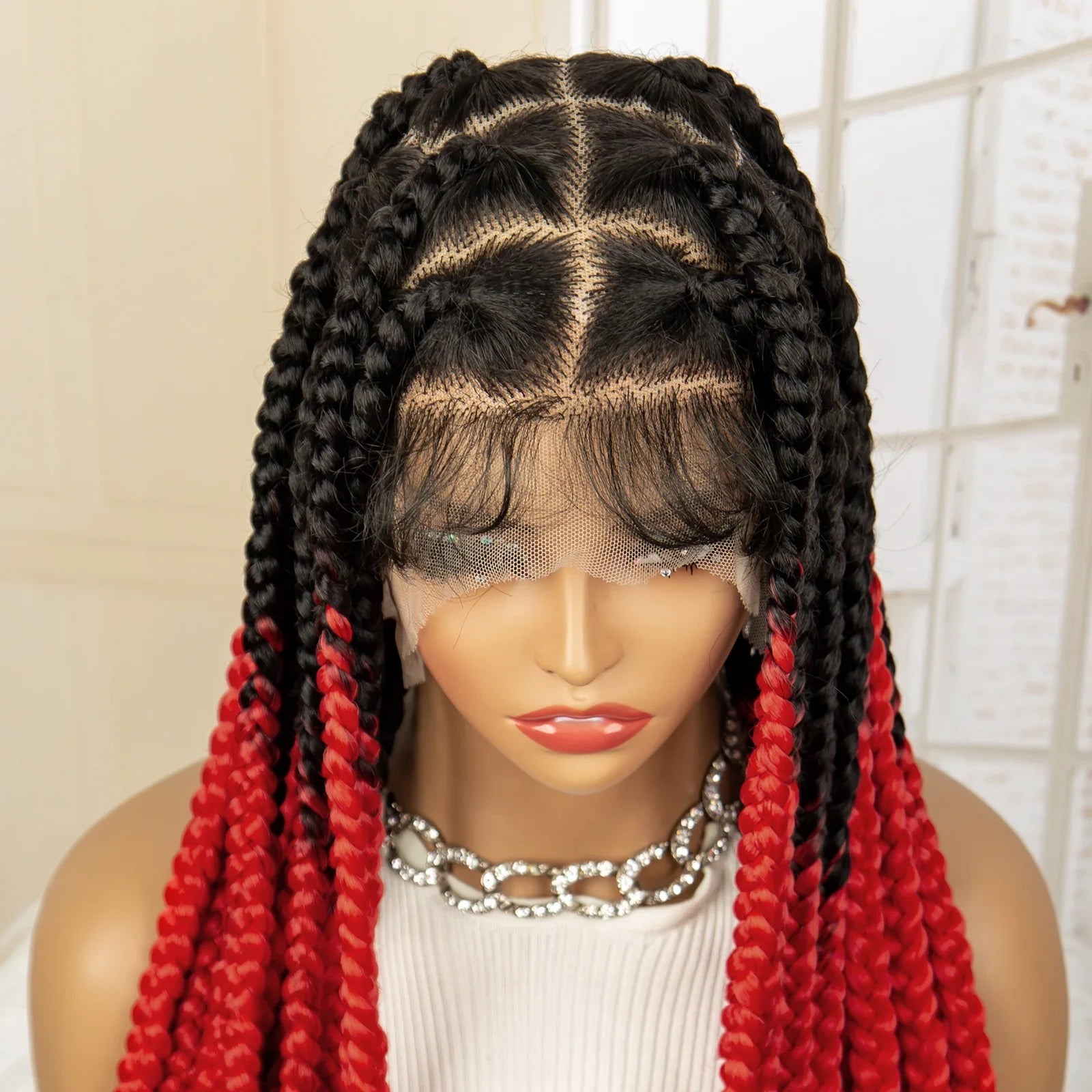 36" Big Knotless Box Braided Full Lace Wig | Cornrow Braiding Wig | Baby Hair | Synthetic Braids | For Women
