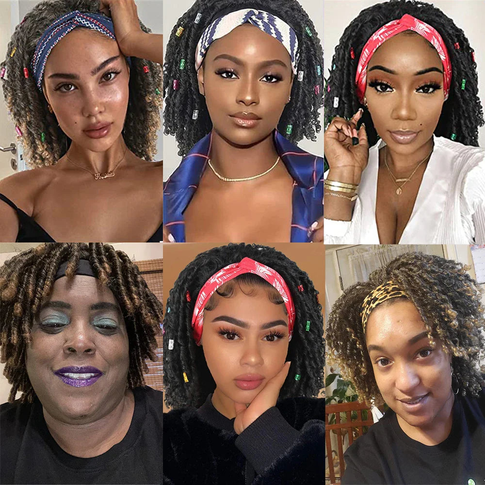 Soft Faux Locs Headband Wig - 6 Inch Ombre Dreadlock Wig for Black Women - Curly Braided Synthetic Wig with Headband - 1B, Burgundy, 27, 30, 613 Options