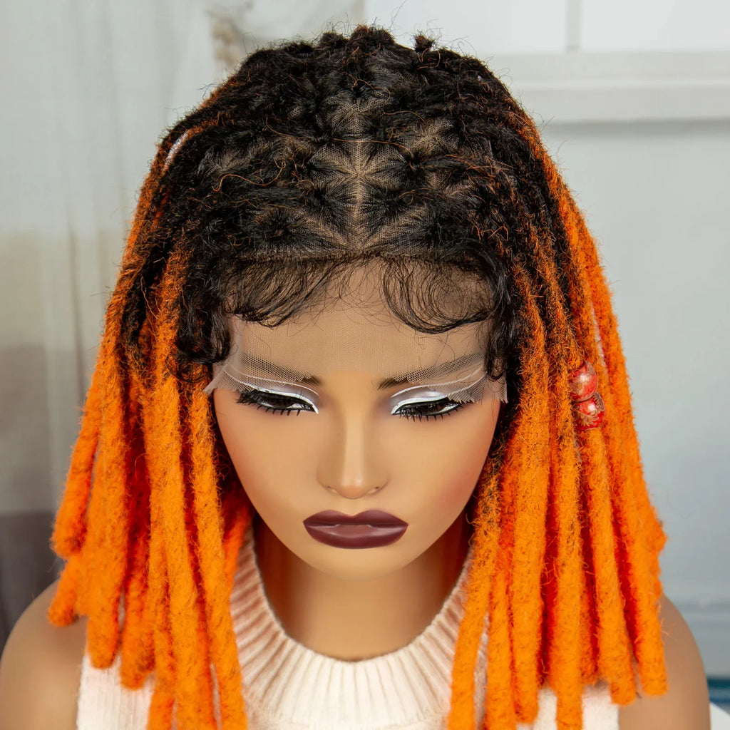 Orange Knotless Faux Locs Braided Wig | Full Lace | Baby Hair