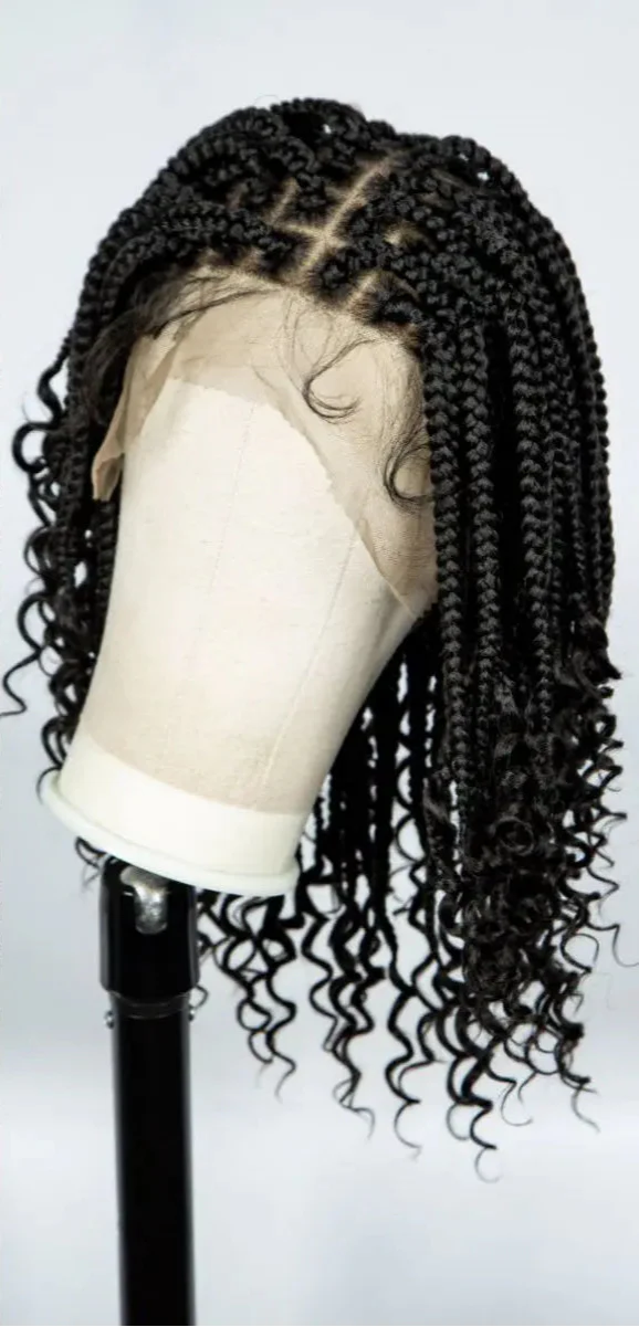 Ombre Boho Knotless Braids Bob Wig with Curly Ends | Full Lace
