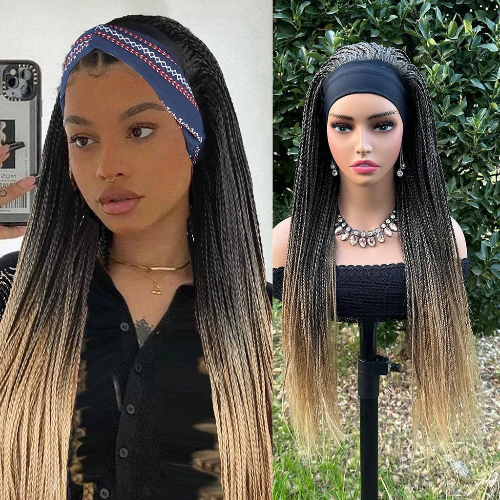 Headband Box Braids Wig | Ombre Brown | Long Braided Dreadlock Wig | Synthetic Hair | Cosplay & Daily Use