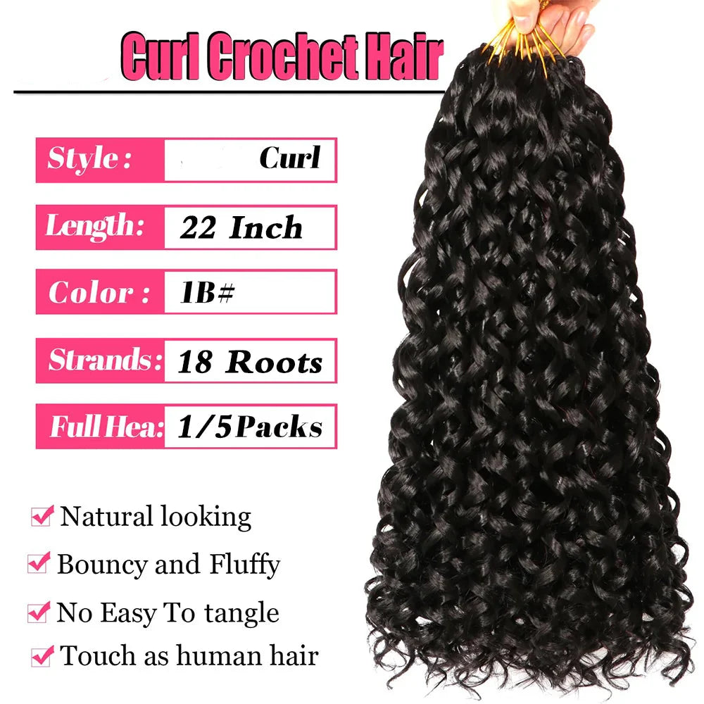 Short Beach Curl Crochet Hair | Bohemian Curly Braids | Deep Wave Synthetic Hair | 18 Strands/Pack