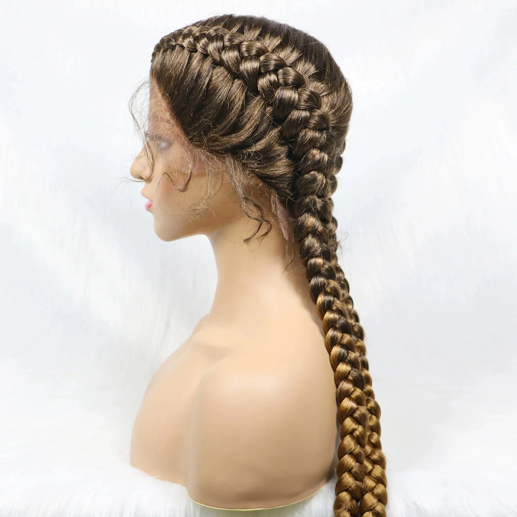 Handmade Double Dutch Cornrow Braided Wig | Natural Black Lace Front | Baby Hair | Kanekalon Synthetic Wig for Women