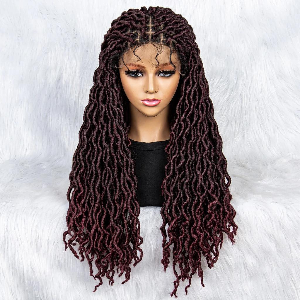 Knotless Box Braided Wig with Curly Ends & Baby Hair | Synthetic Lace Front Wig for Black Women