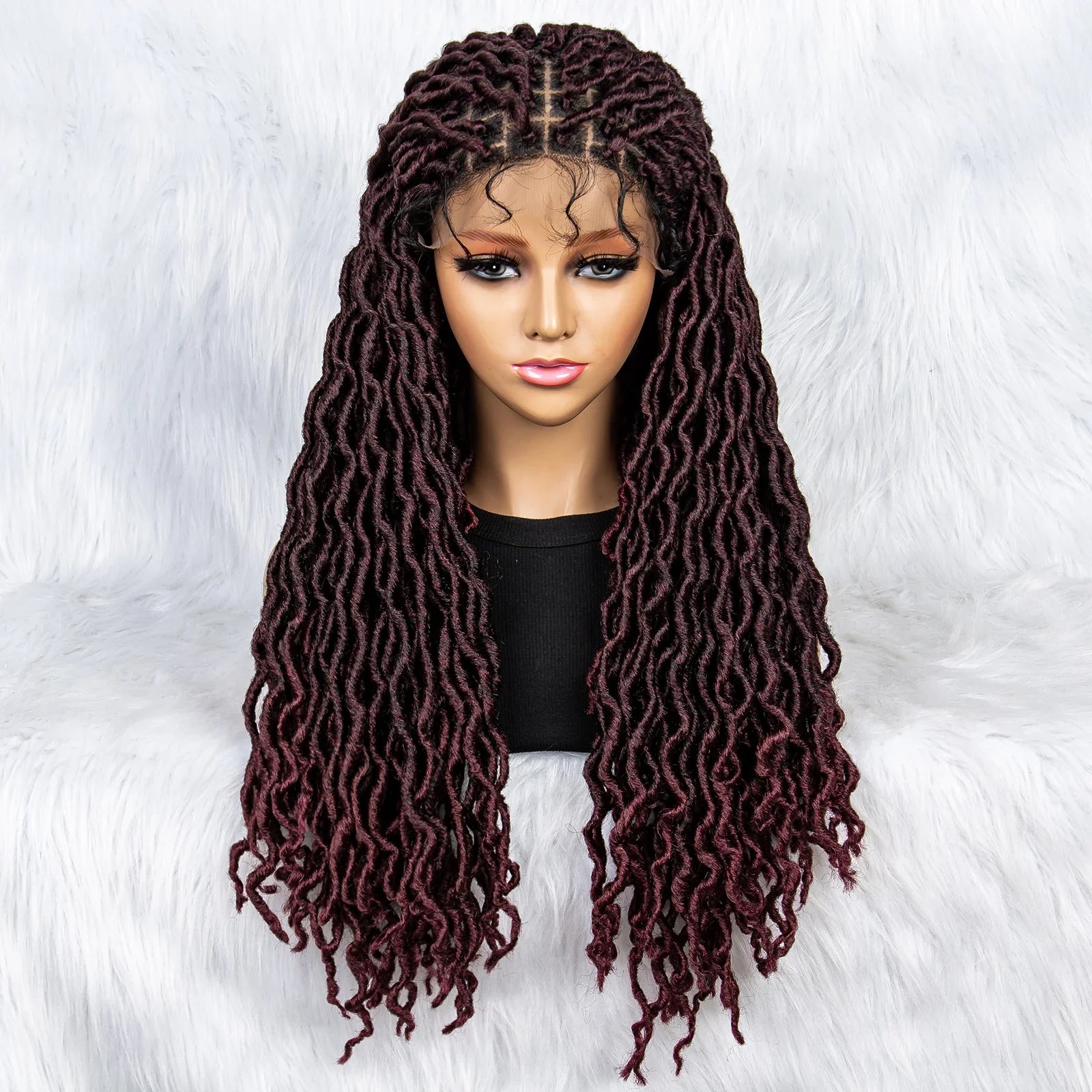Knotless Box Braided Wig with Curly Ends & Baby Hair | Synthetic Lace Front Wig for Black Women