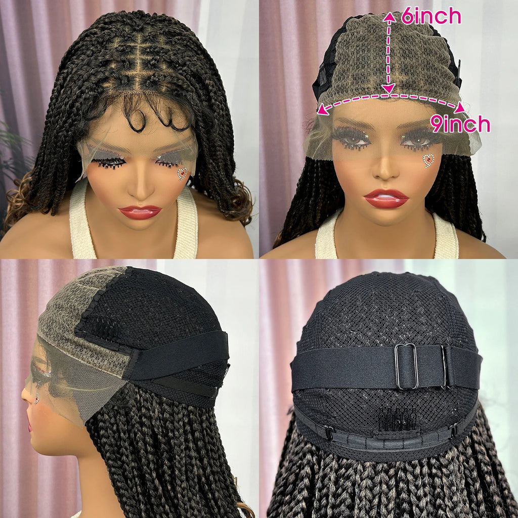 Ombre Knotless Box Braided Wig with Wavy Ends - Lace Front Braided Wig with Baby Hair for Black Women