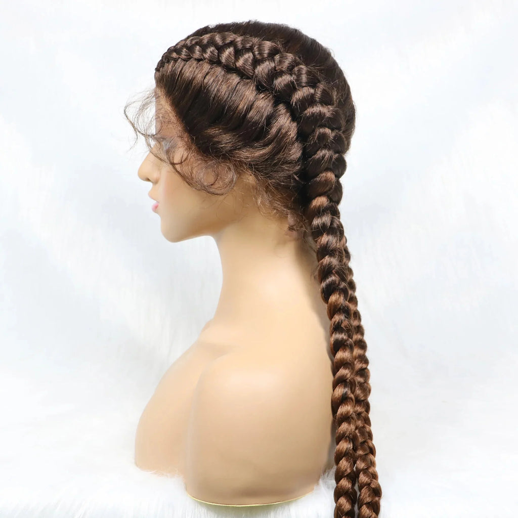 Handmade Double Dutch Cornrow Braided Wig | Natural Black Lace Front | Baby Hair | Kanekalon Synthetic Wig for Women