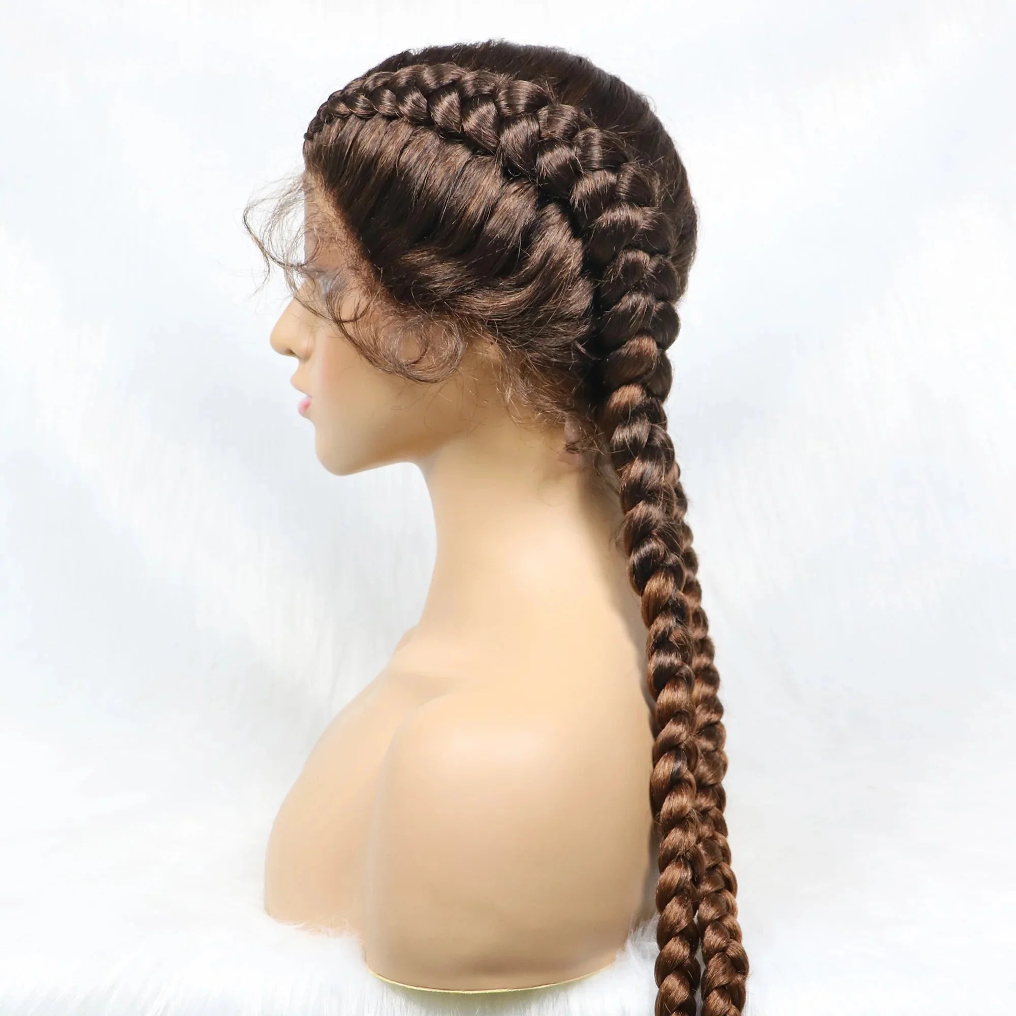 Handmade Double Dutch Cornrow Braided Wig | Natural Black Lace Front | Baby Hair | Kanekalon Synthetic Wig for Women