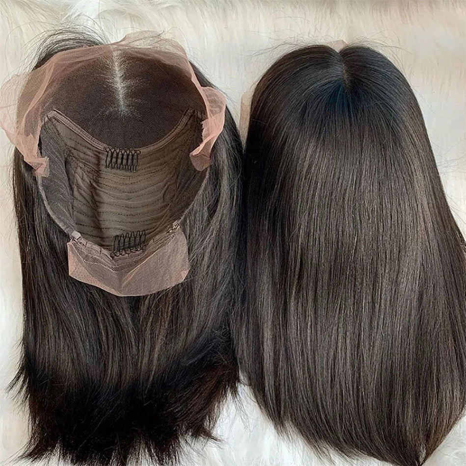 Glueless 13x4 Straight Lace Front Bob Wig Pre-Plucked 4x4 Closure Brazilian Remy Human Hair Bone Straight Short Bob