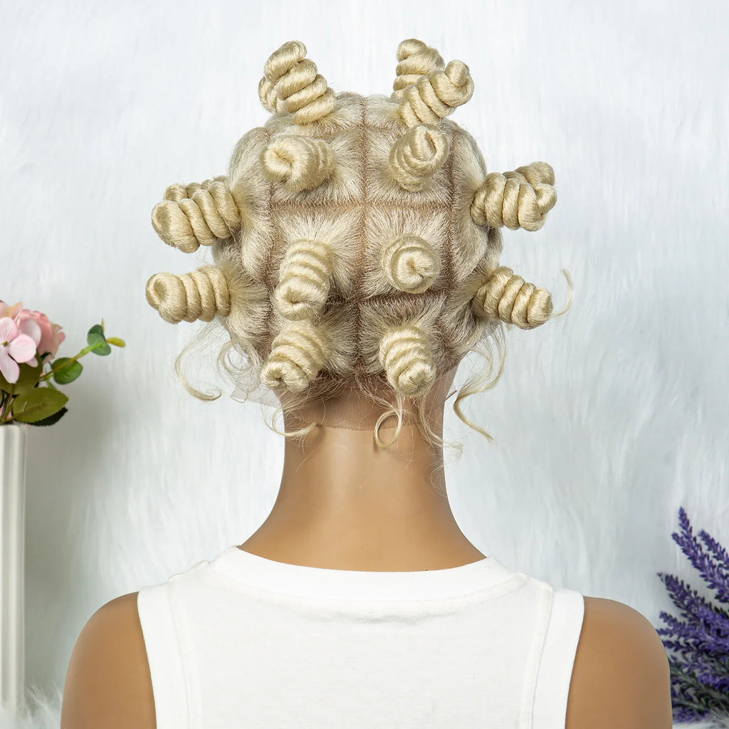 KIMA Bantu Knot Knotless Box Braids Wig | 350# Blonde Braided Bun Full Lace Wig for Black Women