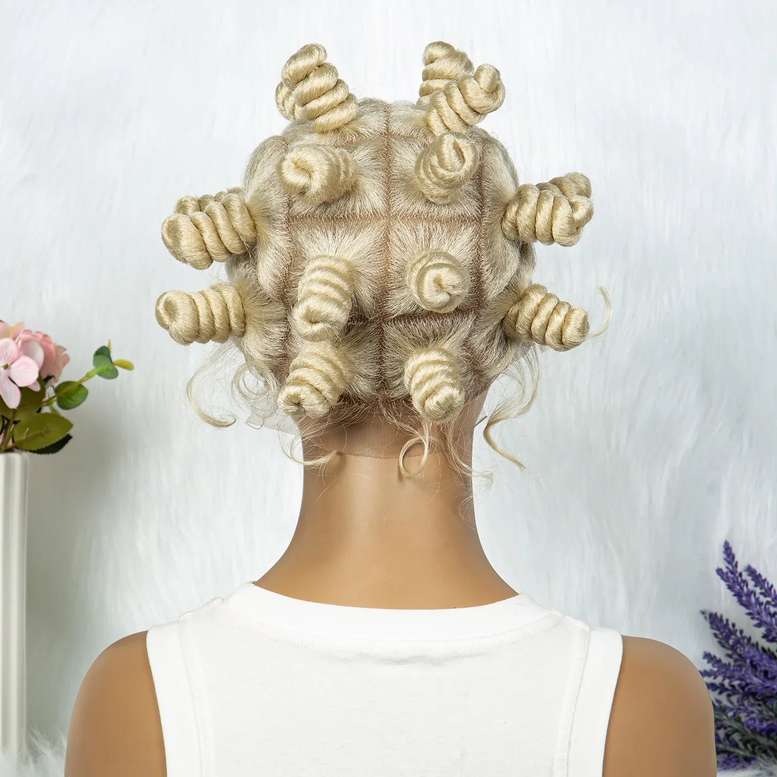 KIMA Bantu Knot Knotless Box Braids Wig | 350# Blonde Braided Bun Full Lace Wig for Black Women