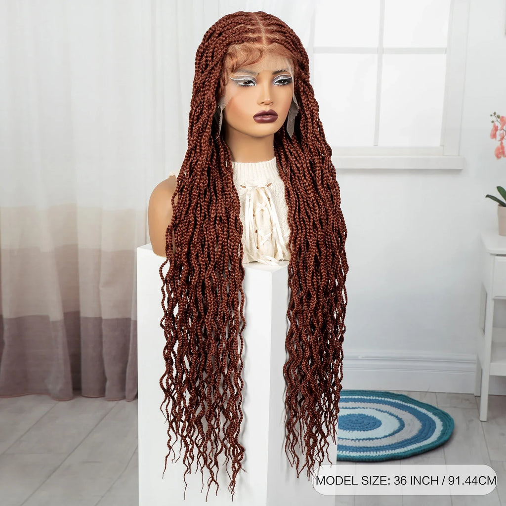 36" Long 613 Blonde Knotless Box Braids Wig | Full Lace Frontal Twist
