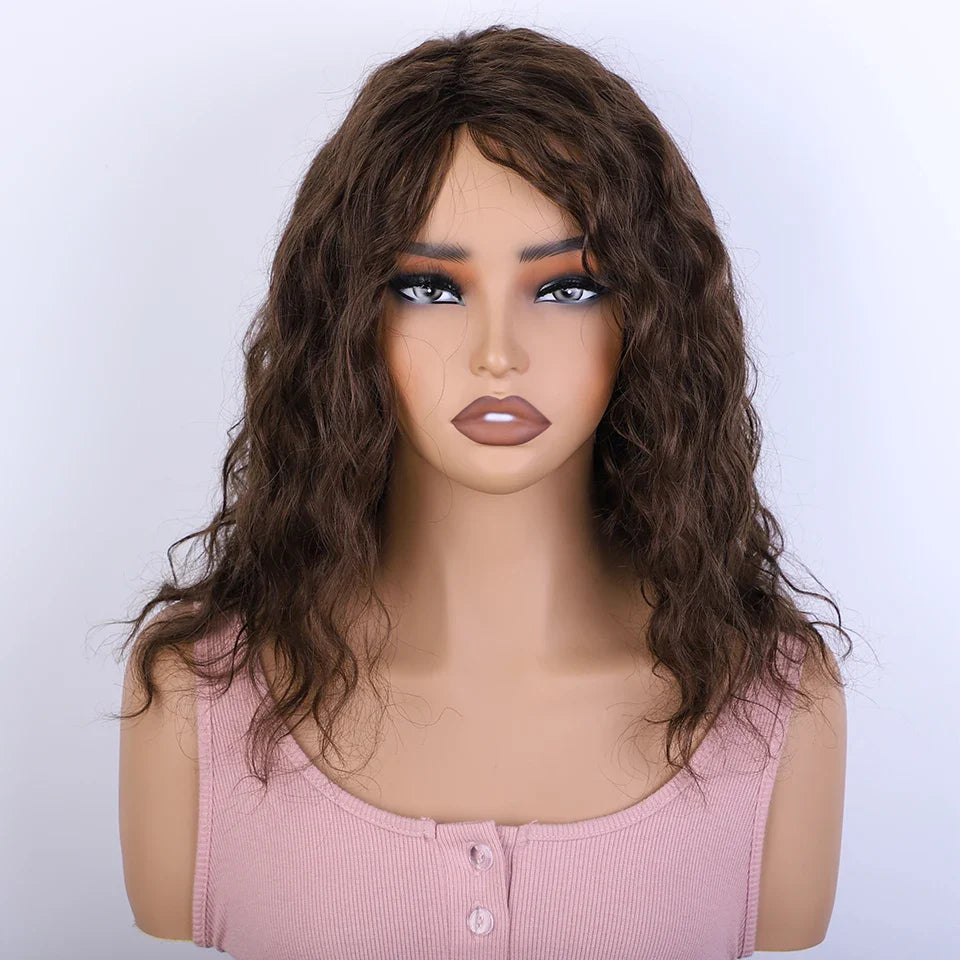 Honey Curly Bob Wigs Human Hair Side Part Pre-Plucked Big Fluffy Brown Mixed Blonde Glueless Bob Curly Wig with Fringe Bangs