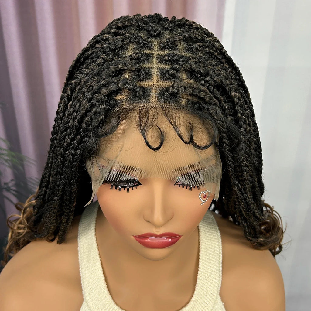 Ombre Knotless Box Braided Wig with Wavy Ends - Lace Front Braided Wig with Baby Hair for Black Women