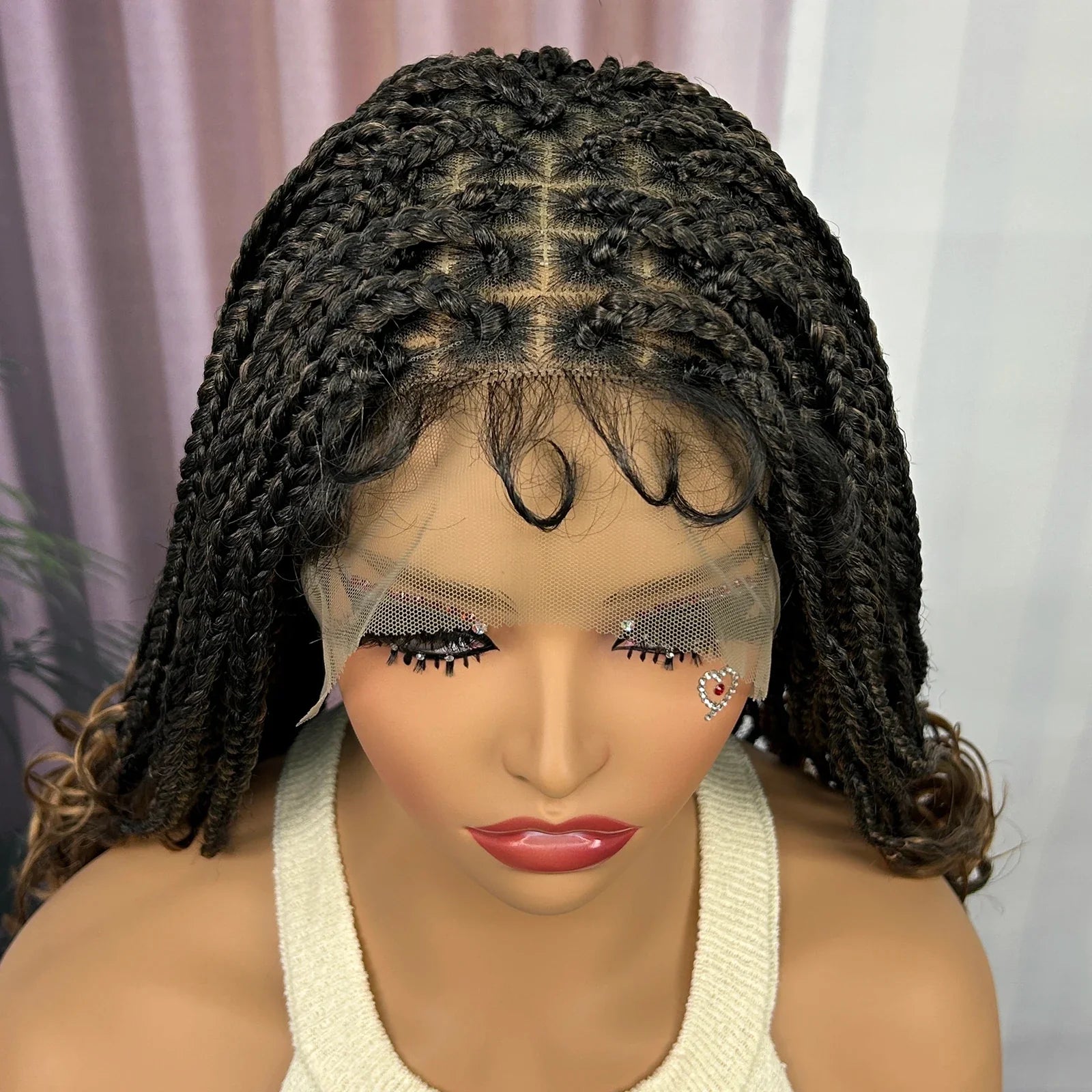 Ombre Knotless Box Braided Wig with Wavy Ends - Lace Front Braided Wig with Baby Hair for Black Women