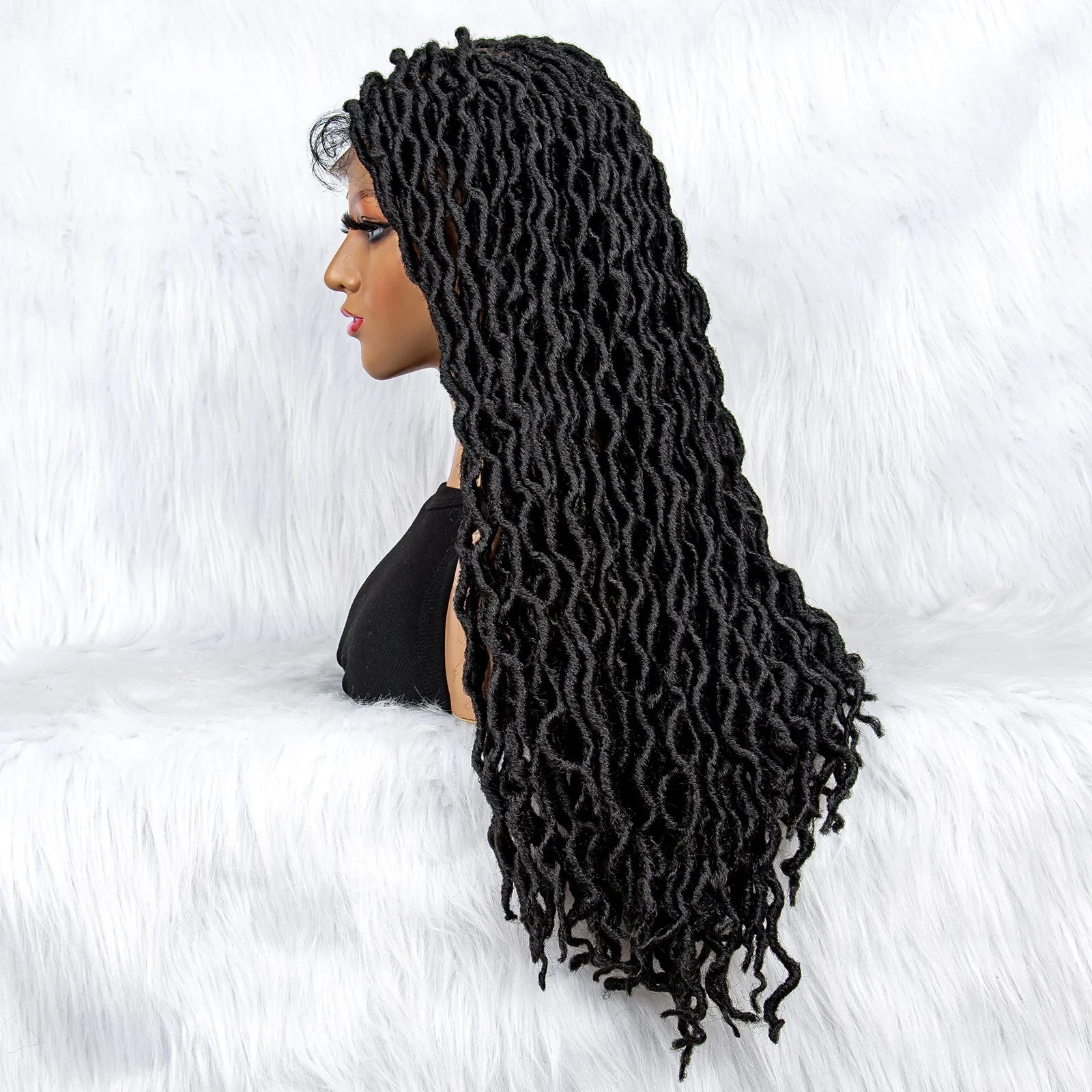 Knotless Box Braided Wig with Curly Ends & Baby Hair | Synthetic Lace Front Wig for Black Women