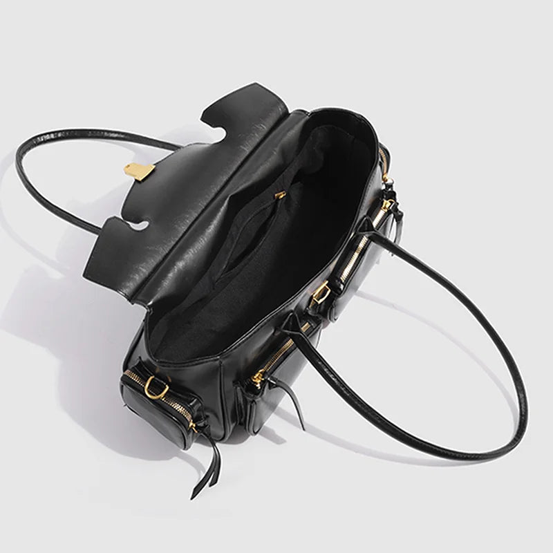 Vintage Underarm Bag for Women | Soft Split Leather Multi-Pocket Shoulder Handbag (Luxury Designer, Half Moon Shape)