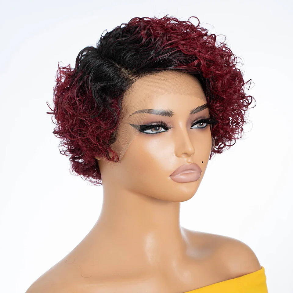 Natural Black Pixie Cut Wig | Short Curly Bob 13x1 Lace Front Human Hair (Pre-Plucked)
