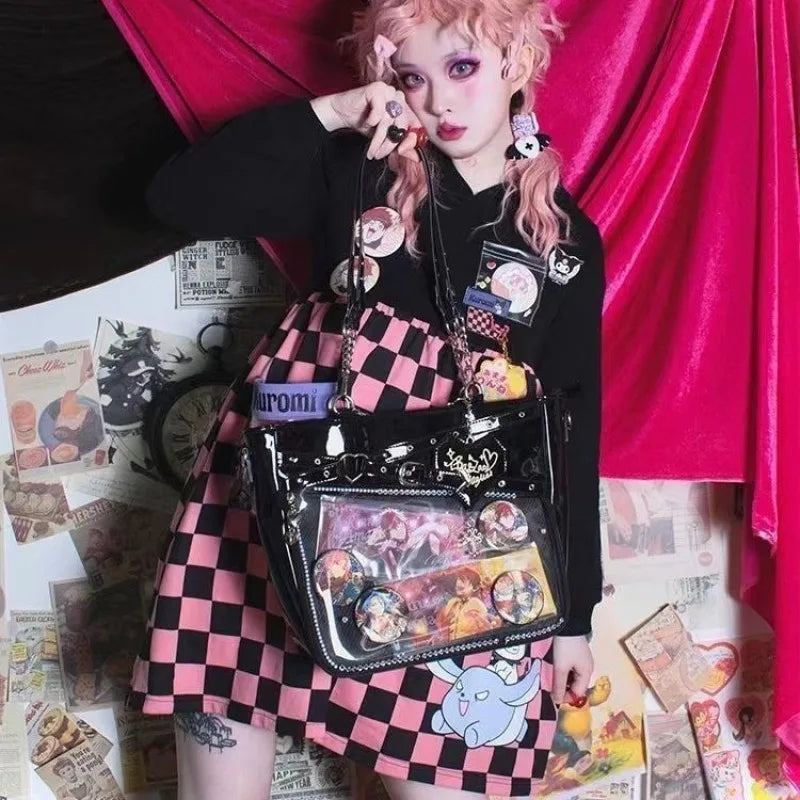 New Original Spicy Girl Cool Ita Bag | Large Capacity Transparent Pain Layer Crossbody Bag with Love Chain (Ulzzang Shoulder Bag)
