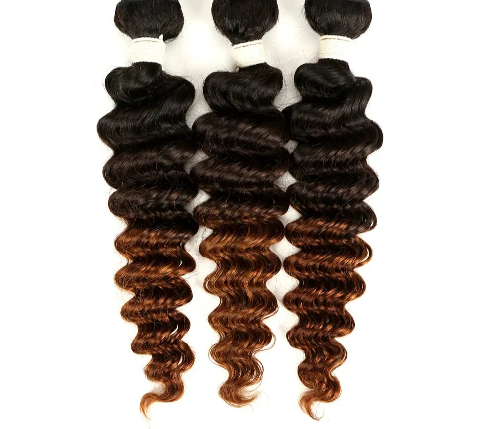 Ombre Brazilian Deep Wave Human Hair Bundles | Remy 2 Tone Color T1B/27#, T1B/30#, T1B/99J# (1, 3, or 4 Pcs)