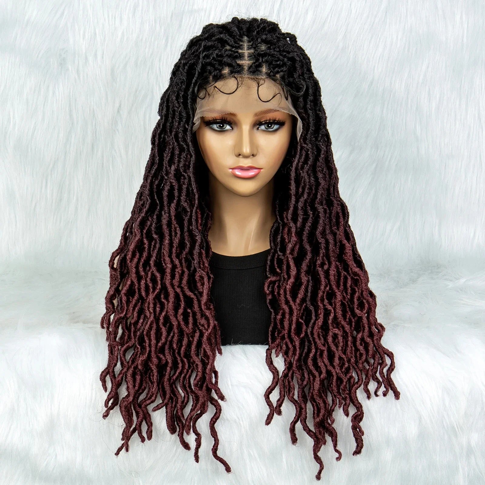 Knotless Box Braided Wig with Curly Ends & Baby Hair | Synthetic Lace Front Wig for Black Women