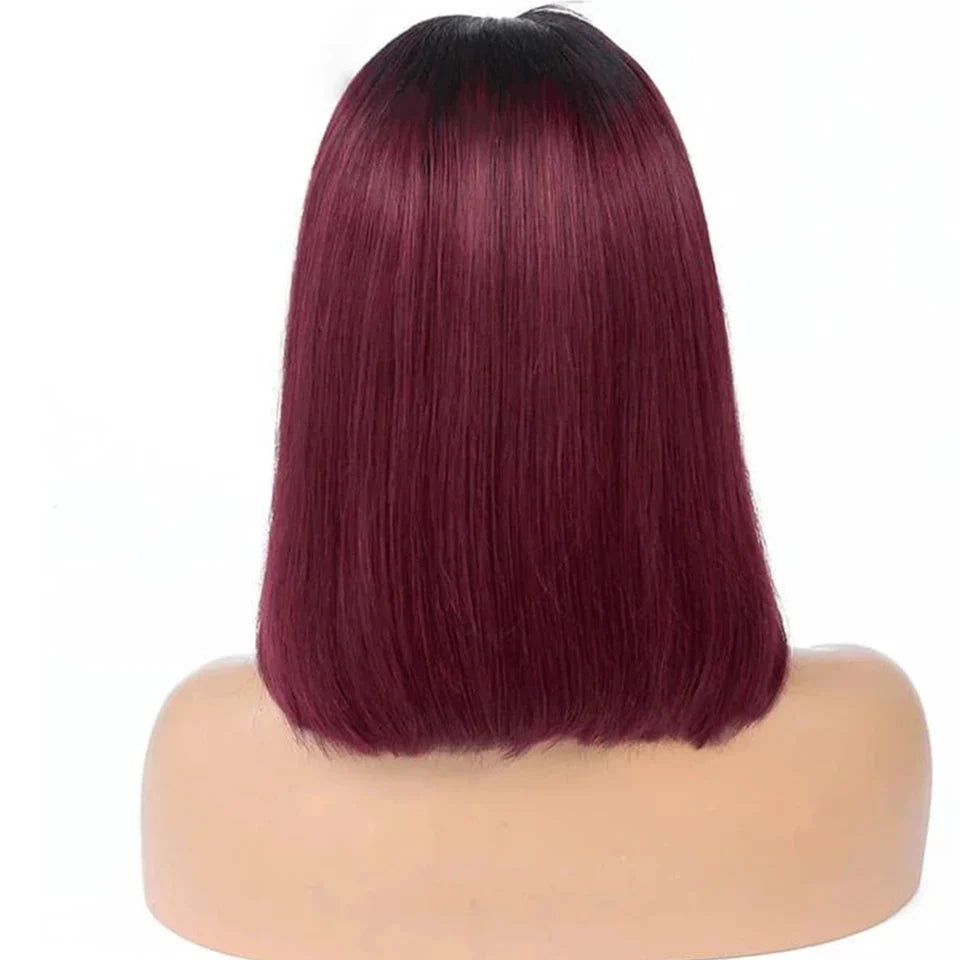 Wine Red Ombre 1B-99J Straight Bob Wig | 13x4 Transparent Lace Front Brazilian Human Hair