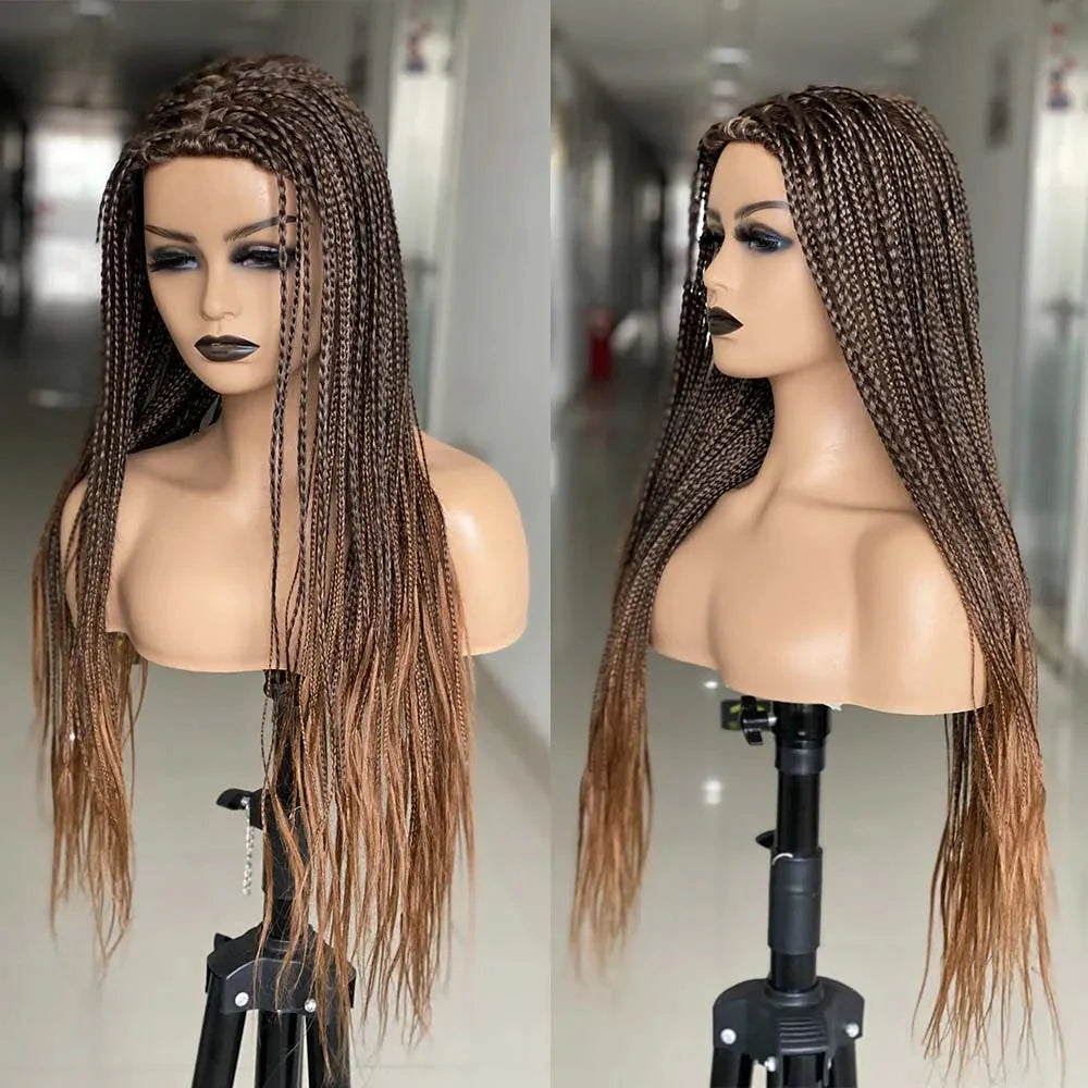 Ombre Box Braided Wig | Fake Scalp | 26"+ Long Straight Braids | Synthetic Braiding Hair | Cosplay & Daily Use