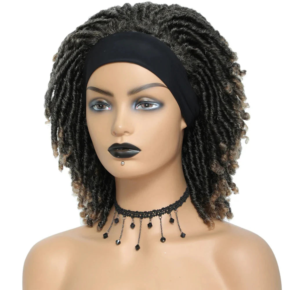 Soft Faux Locs Headband Wig - 6 Inch Ombre Dreadlock Wig for Black Women - Curly Braided Synthetic Wig with Headband - 1B, Burgundy, 27, 30, 613 Options