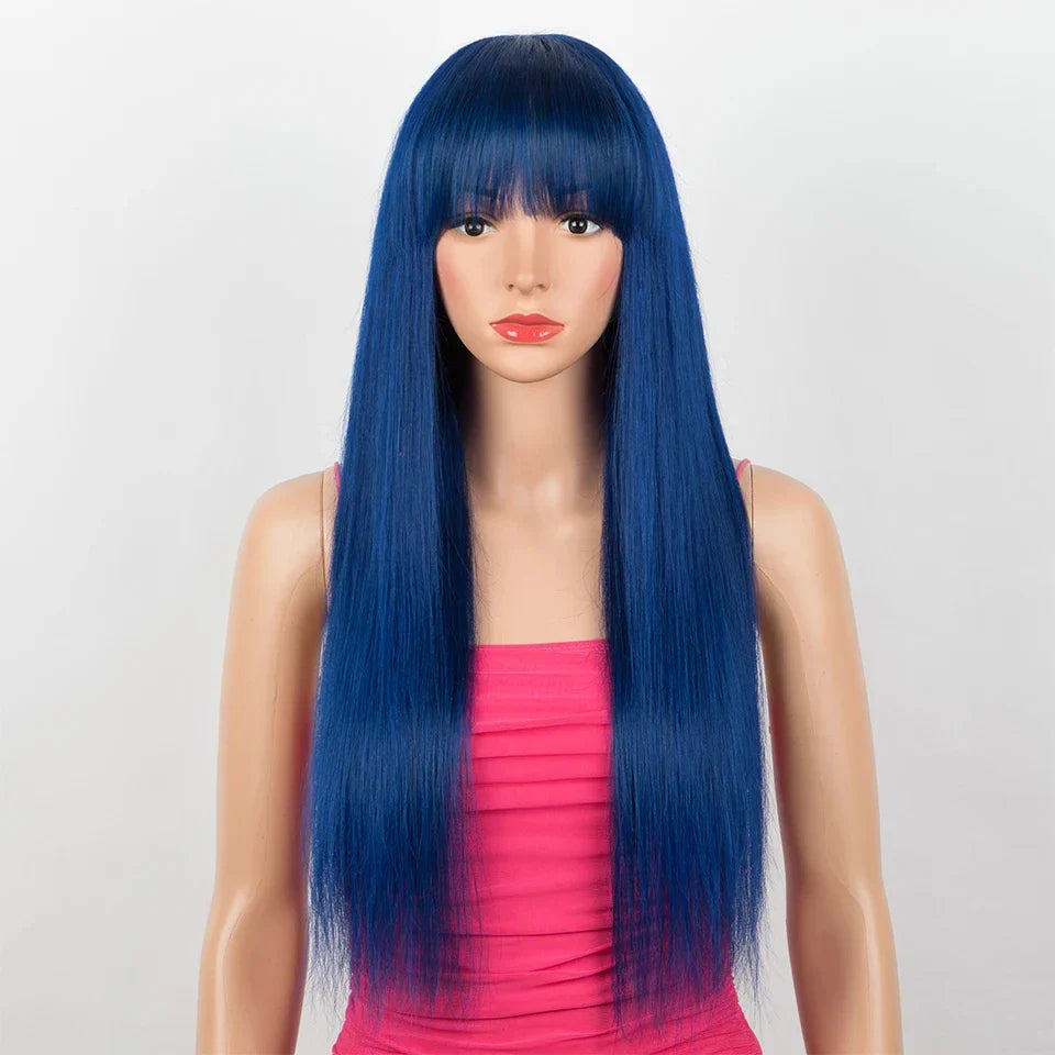 Royal Blue Straight Wig with Bangs | Glueless "Wear to Go" Human Hair