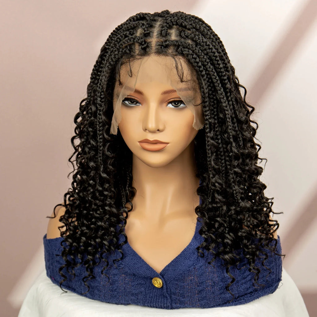 Burgundy Knotless Box Braids Wig with Curly Ends | Full Lace
