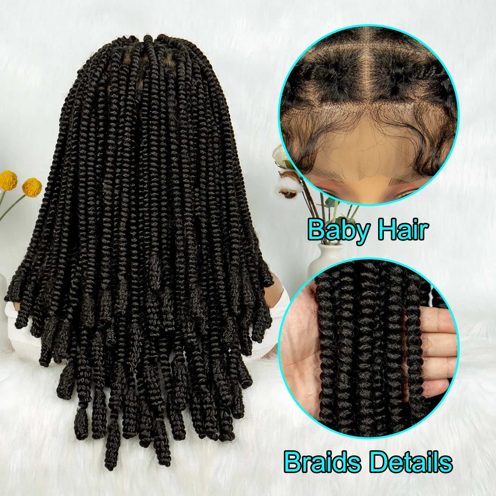 KIMA Short Box Braids Wig with Bantu Tips | Full Lace Crochet Twists