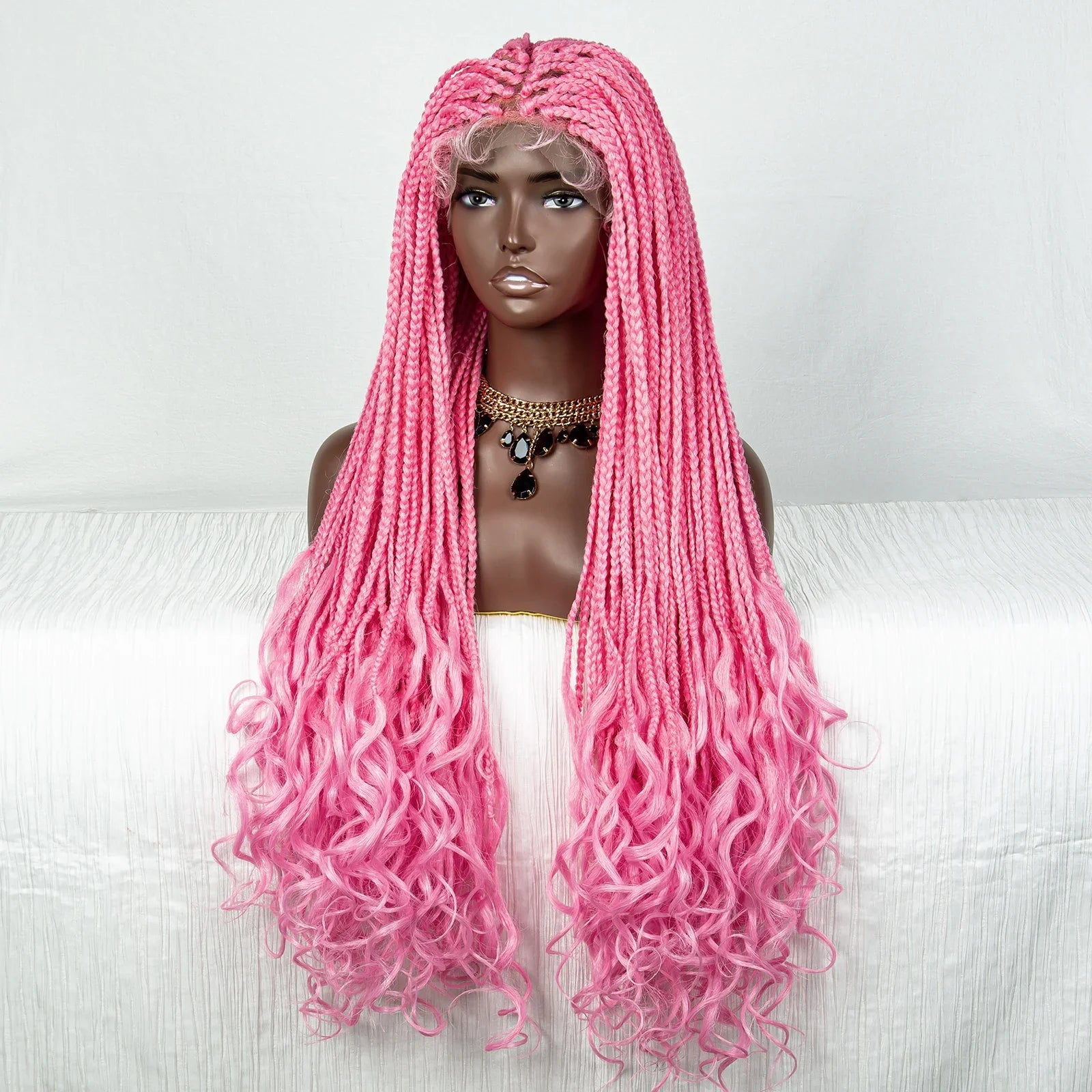 36" Water Wave Braided Wig | Lace Front | Baby Hair | Long Braids