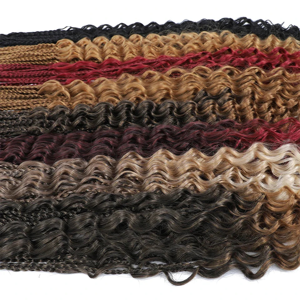 Ombre Goddess Box Braids Crochet Hair with Curly Ends | 14 Inch | 1-6 Packs