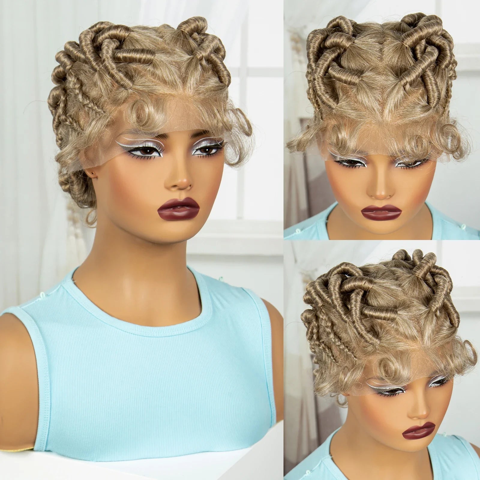 Ginger Orange Bantu Knotless Braids Wig | Full Lace | Baby Hair