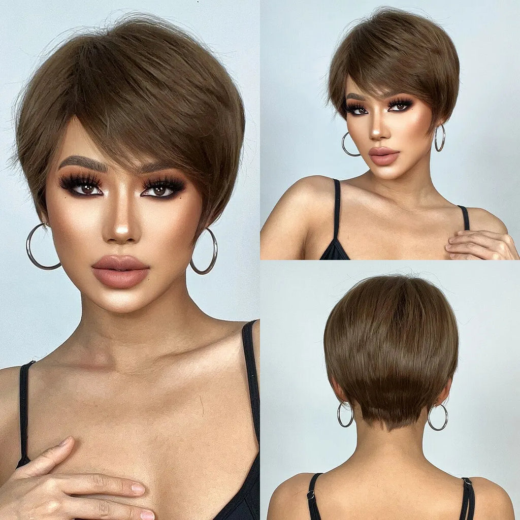 Natural Black Pixie Cut Wig with Fluffy Bangs | Short Layered Heat-Resistant Synthetic Hair for Daily Wear