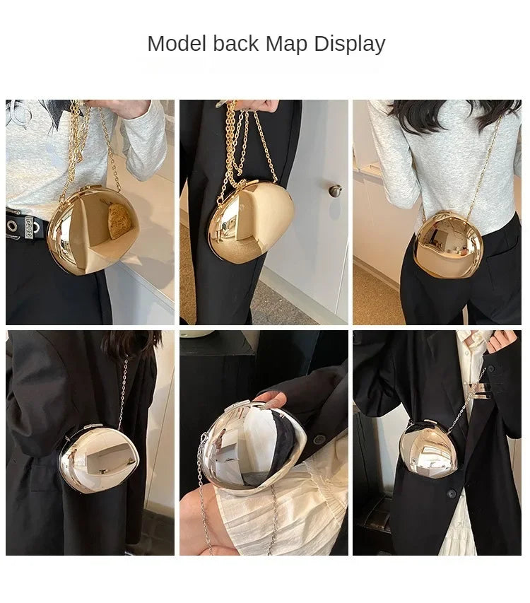 Designer Acrylic Shell Shape Clutch Bag | Gold Silver Women's Evening Party Bag (Cute Shiny Metal Shoulder & Crossbody Purse)