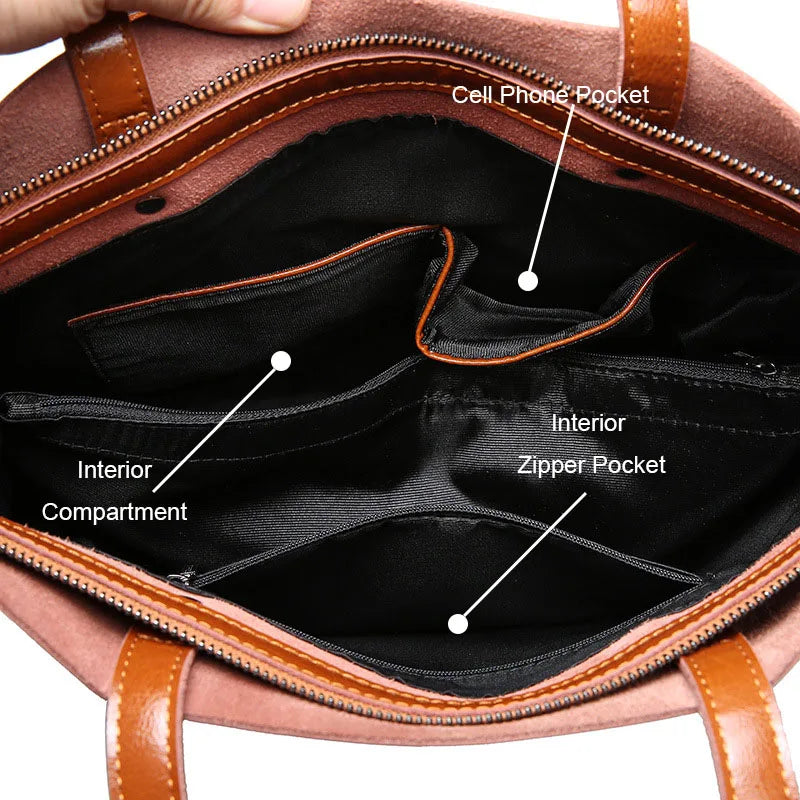 Real Genuine Leather Women's Shoulder Bags | Large Capacity Female Fashion Office Retro Handbag (Cow Leather, Big Bags for Women)