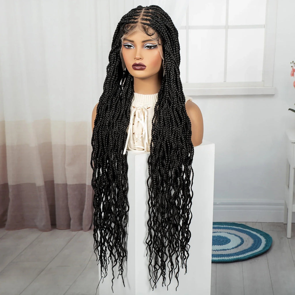 36" Long 613 Blonde Knotless Box Braids Wig | Full Lace Frontal Twist