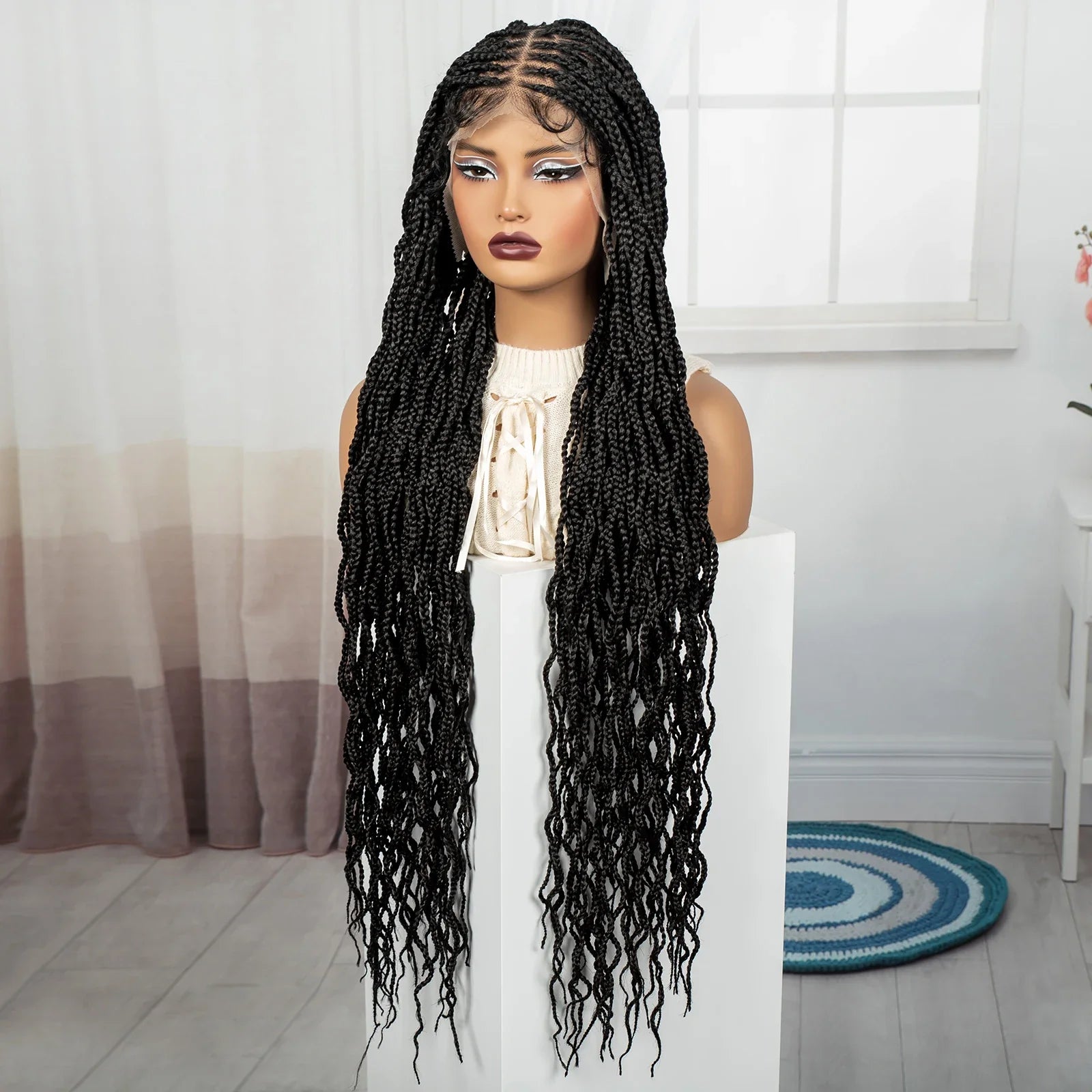 36" Long 613 Blonde Knotless Box Braids Wig | Full Lace Frontal Twist