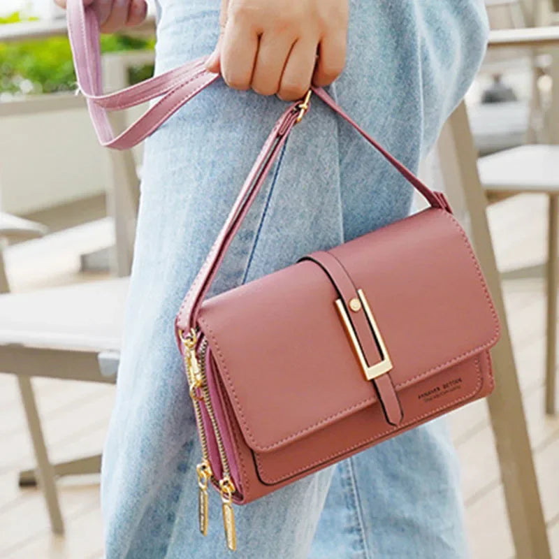 Leather Women's Mobile Phone Bag | Fashionable Multifunctional Small Square Bag (Trendy Retro Shoulder Bag)