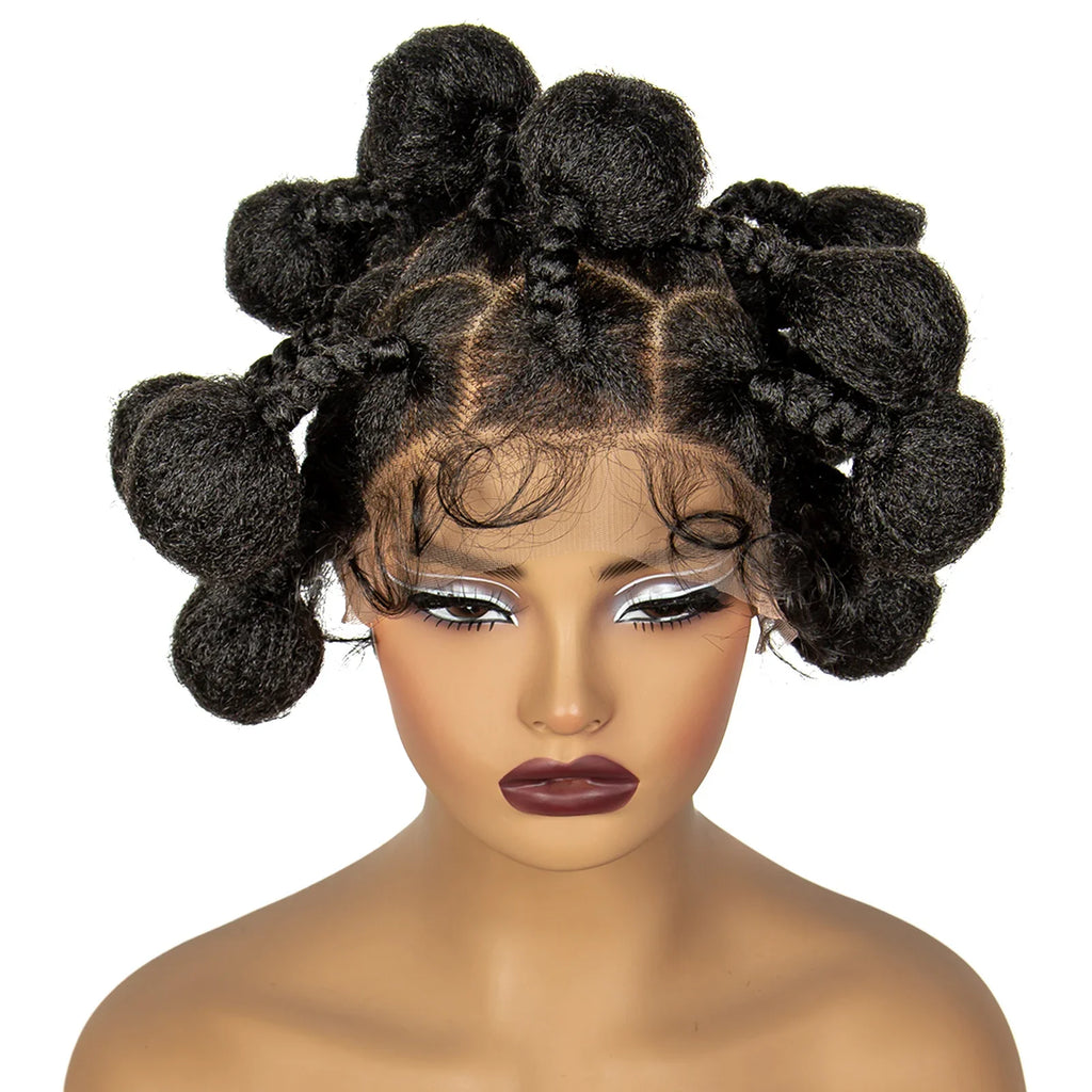 Handmade Bantu Knotless Braids Full Lace Wig | Short Synthetic Braided Wig with Baby Hair for Black Women