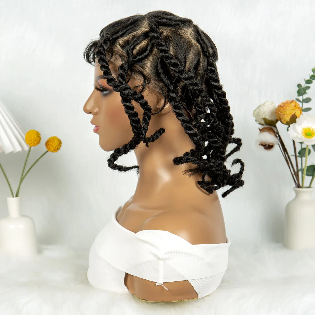 Handmade Bantu Knotless Braids Full Lace Wig | Baby Hair | Synthetic Braided Lace Frontal Wig