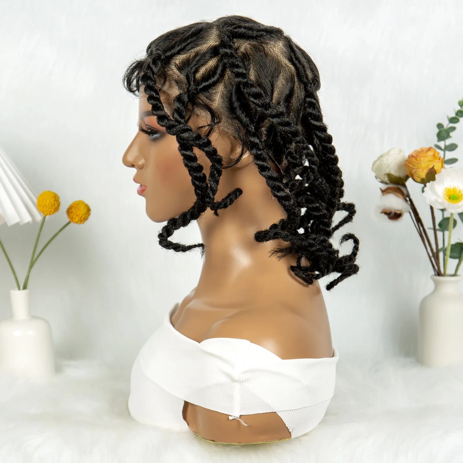 Handmade Bantu Knotless Braids Full Lace Wig | Baby Hair | Synthetic Braided Lace Frontal Wig