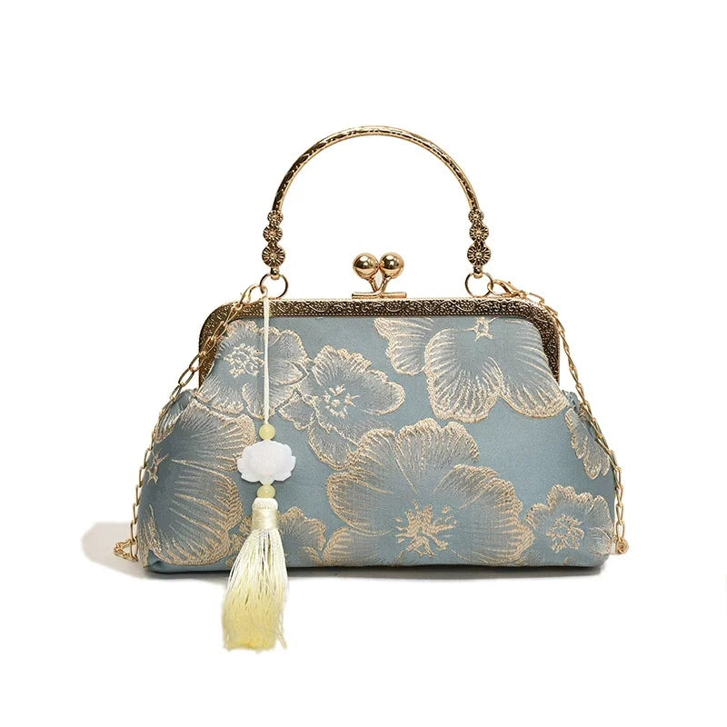 Chinese Style Embroidered Shoulder Bag | Elegant Handbag & Retro Small Square Bag (Wedding Party Luxury Designer Women's Evening Clutch)