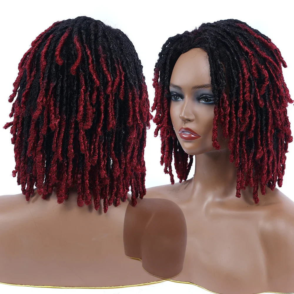 10" Short Braided Bob Wig | Faux Locs & Curly Twists | Black, Blonde, Red | Synthetic Hair