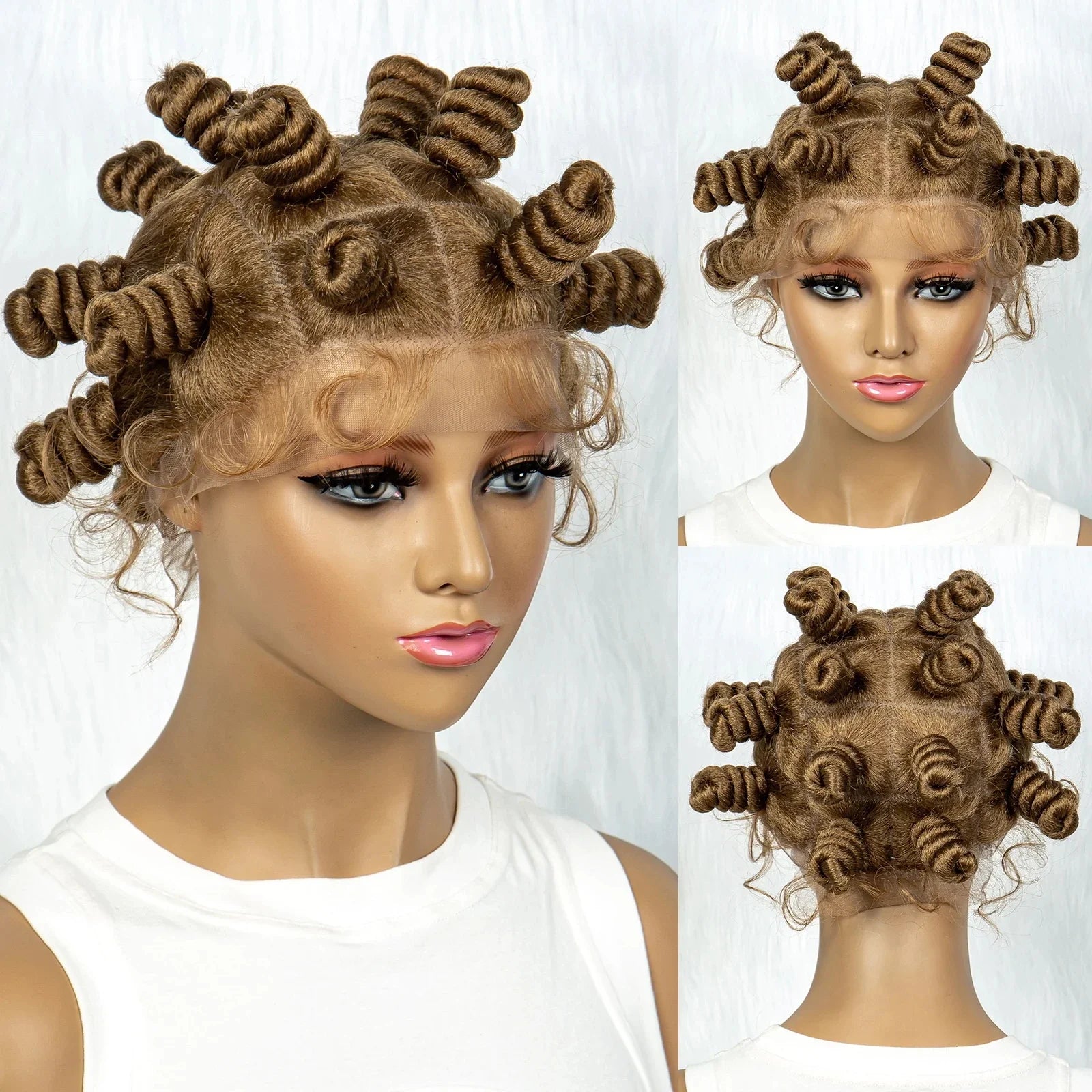 KIMA Bantu Knot Knotless Box Braids Wig | 350# Blonde Braided Bun Full Lace Wig for Black Women